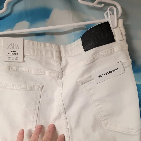 Zara NWT Distressed Raw Hem Slim Stretch Fit White Jeans Size 36 Womens - Picture 6 of 10